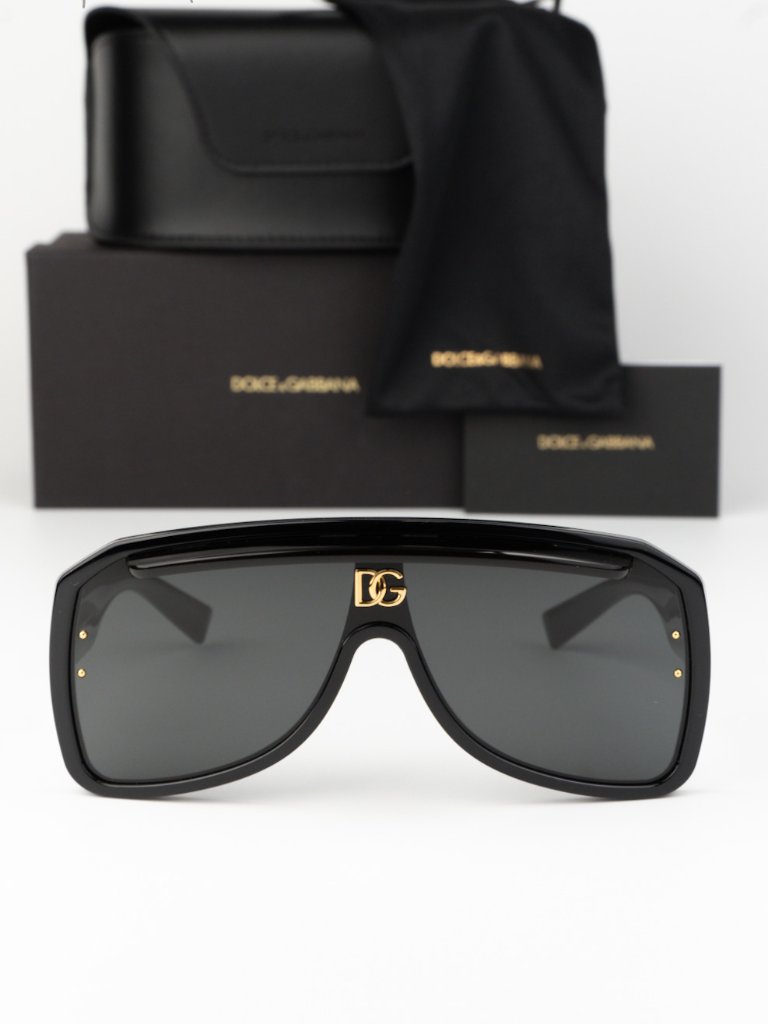 D&G Men Sunglasses Black Grey Shield Dg6205 501/87 New Authentic